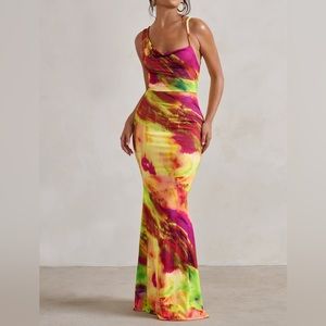 Club L London Multicolor Tie-Dye Maxi Dress (Pink, Yellow, Green)